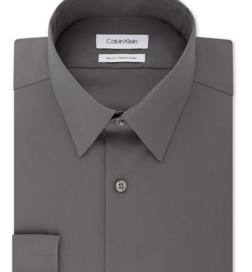 Calvin Klein Men's Slim Fit Stretch Flex Collar Dress Shirt Gray Size 16.5X32X33