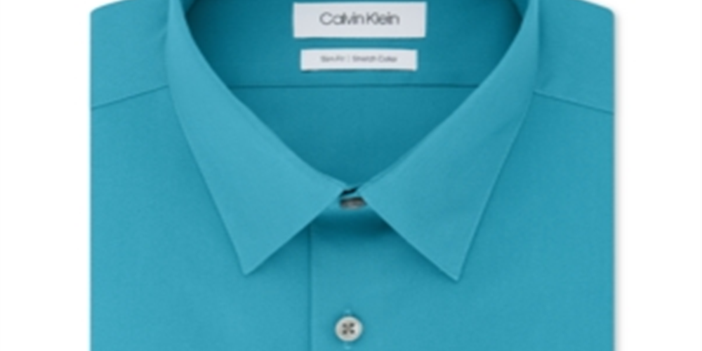Calvin Klein Men's Slim Fit Stretch Flex Collar Solid Logo Dress Shirt Blue Size 16X34-35