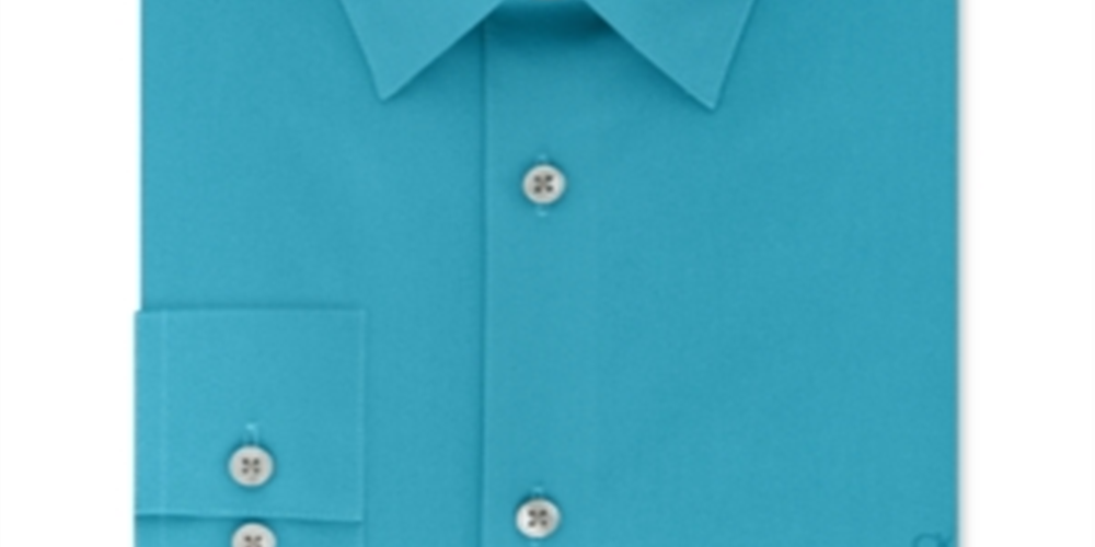 Calvin Klein Men's Slim Fit Stretch Flex Collar Solid Logo Dress Shirt Blue Size 16X34-35