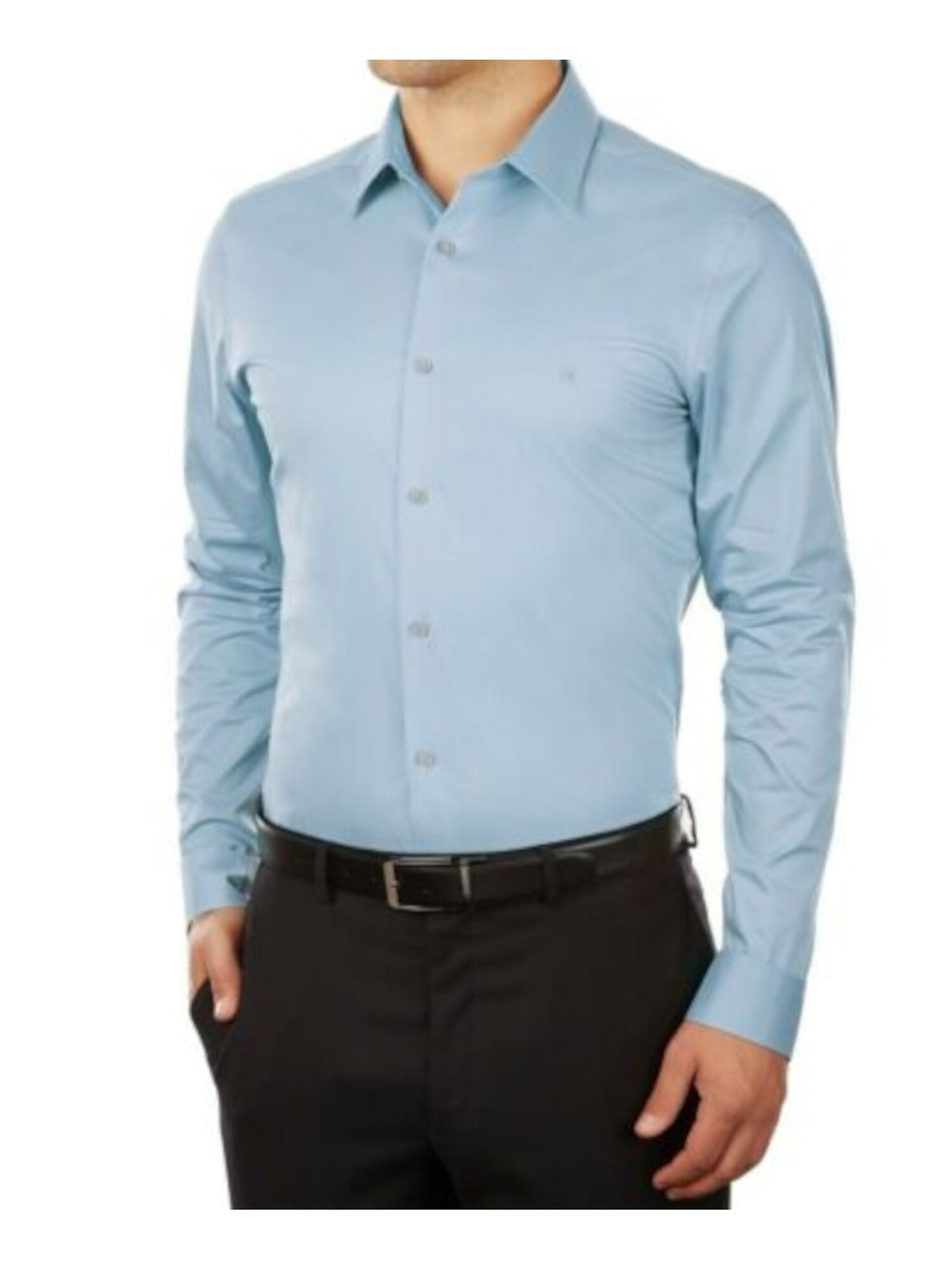 Calvin Klein Men's Slim Fit Stretch Flex Collar Dress Shirt Blue Size 16.5X34-35