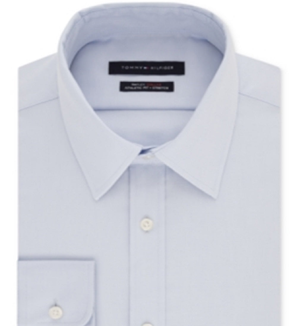 Tommy Hilfiger Men's Athletic Fit Performance Stretch Th Flex Collar Dress Shirt Blue Size 34X35