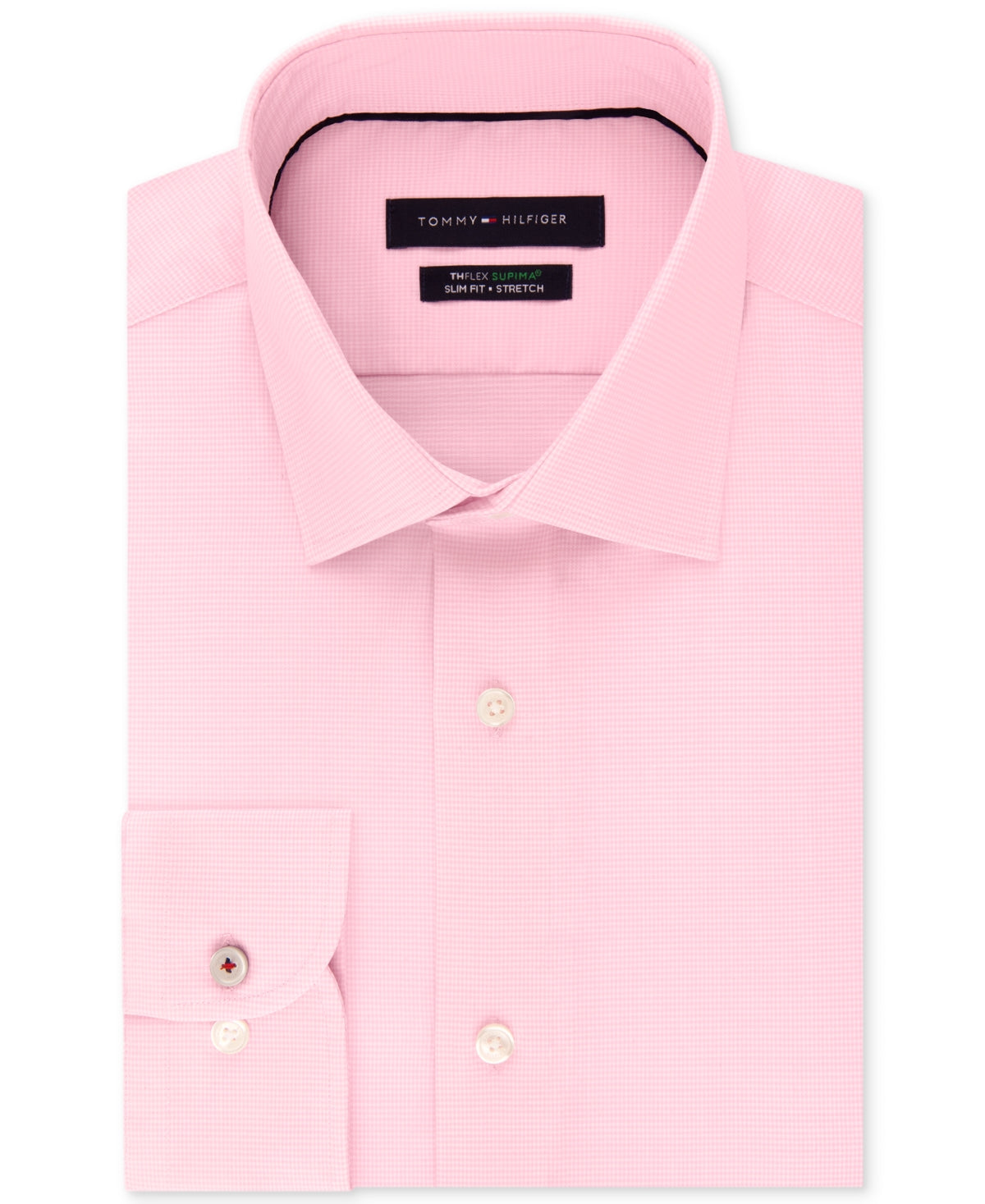 Tommy Hilfiger Men's Supima Cotton Slim Fit Non Iron Dress Shirt Pink Size 15.5X34X35
