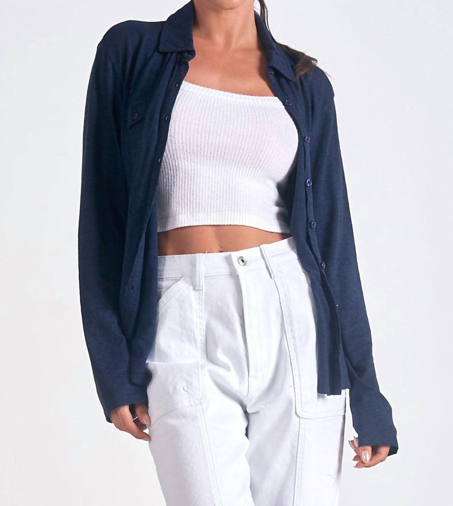 Elan - Long Sleeve Button Down Top