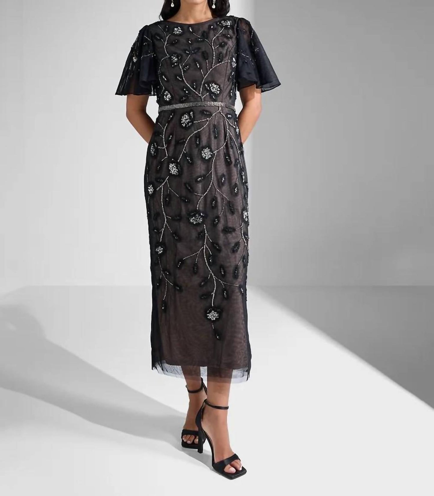 Adrianna Papell - Beaded Knit Mesh Sequin Dress