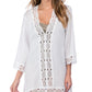 La Blanca Women's Cotton Crochet Trim Tunic Swimsuit White Size Large