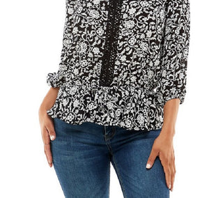 Adrienne Vittadini Women's 3/4 Sleeve Peplum Top Black Size Large