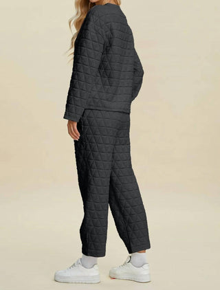 Trendsi - Double Take Full Size Texture Round Neck Long Sleeve Top and Pants Set