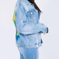 American Bazi - Full Size Painted Back Distressed Denim Jacket