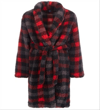 Max & Olivia Little & Big Boy's Faux Sherpa Plaid Robe Red Size X-Large