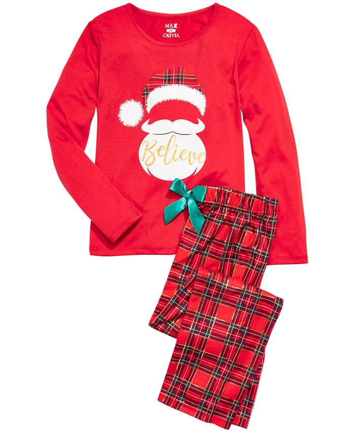 Max & Olivia Big Girl's 2 Pc Believe Santa Pajama Set Red Size S