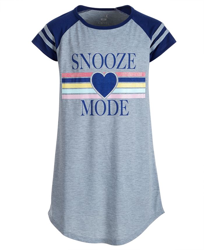 Max & Olivia Little & Big Girl's Graphic Print Raglan Nightgown Gray Size XL (14-16)
