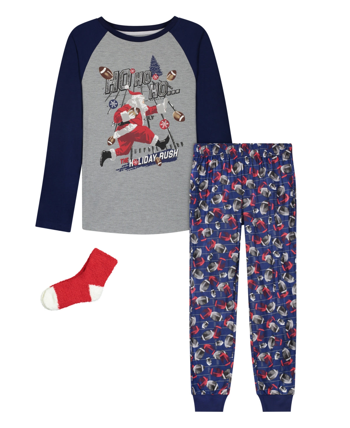 Max & Olivia Big Boy's Long Leg Pajama T-shirt and Pants 2 Piece Set with Socks Gray Size Medium