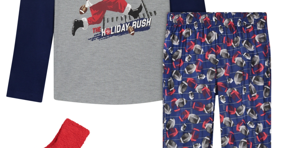 Max & Olivia Big Boy's Long Leg Pajama T-shirt and Pants 2 Piece Set with Socks Gray Size Medium