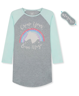 Max & Olivia Little Girl's Long Sleeve Sleepshirt with Sleep Mask 2 Piece Set Gray Size Small