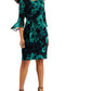 Connected Women's Printed 3/4 Sleeve Side Tab Dress Green Size 10 Petite