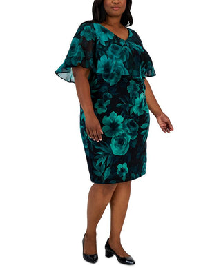 Connected Women's Printed Popover Sheath Dress Green Size 20W