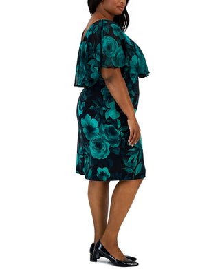 Connected Women's Printed Popover Sheath Dress Green Size 20W