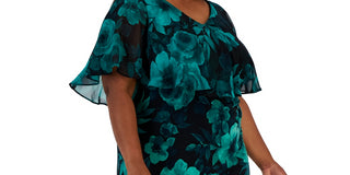 Connected Women's Printed Popover Sheath Dress Green Size 20W