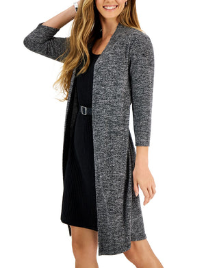 Connected Women's 3/4 Sleeve Belted Jacket Dress Gray Size 6