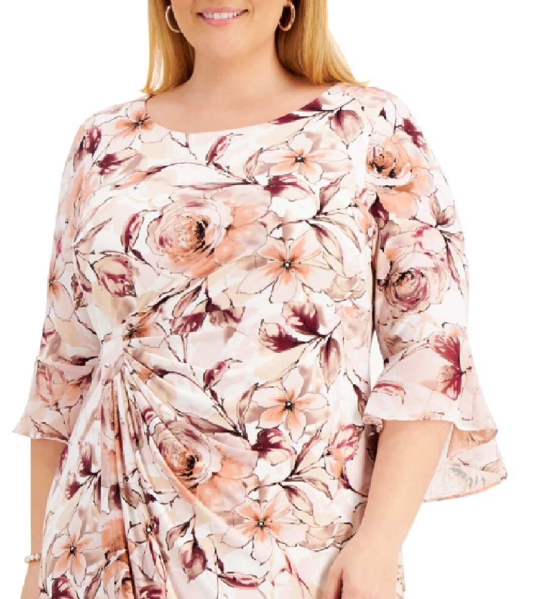 Connected Women's Gathered Waist 3/4 Sleeve Sheath Dress Brown Size 16W