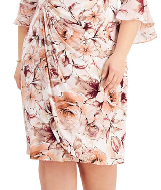 Connected Women's Gathered Waist 3/4 Sleeve Sheath Dress Brown Size 16W