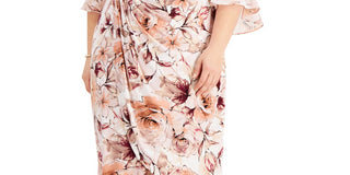 Connected Women's Gathered Waist 3/4 Sleeve Sheath Dress Brown Size 16W