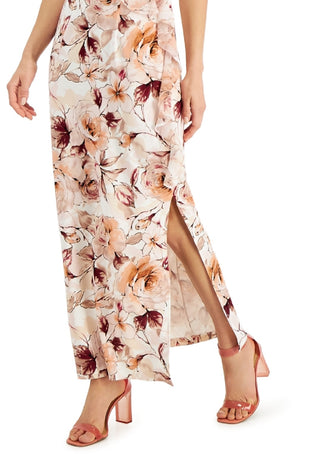 Connected Women's Floral Sleeveless V Neck Maxi Cocktail Dress Brown Size 4