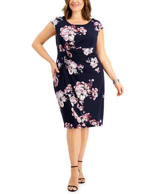 Connected Women's Ity Faux Wrap Dress Blue Size 24W