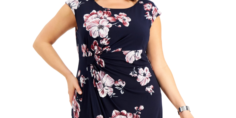 Connected Women's Ity Faux Wrap Dress Blue Size 24W