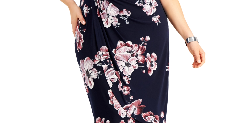 Connected Women's Ity Faux Wrap Dress Blue Size 24W