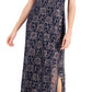 Connected Women's Printed Lace Gown Blue Size 8