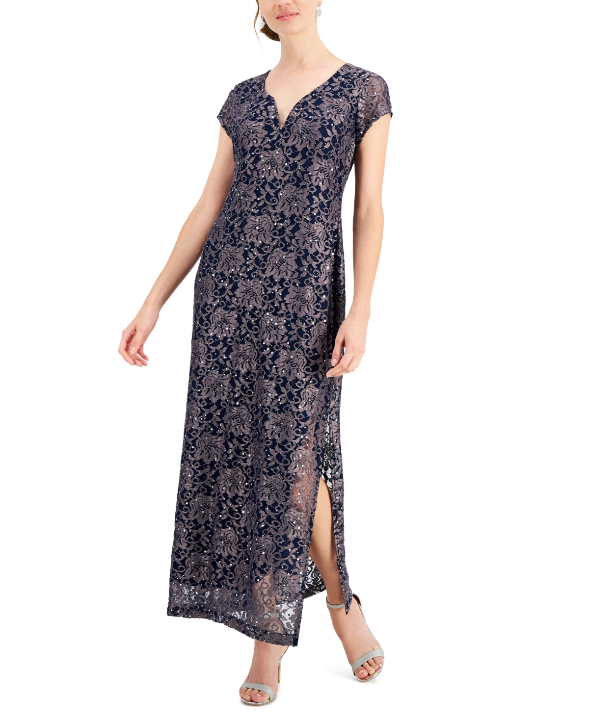 Connected Women's Printed Lace Gown Blue Size 8