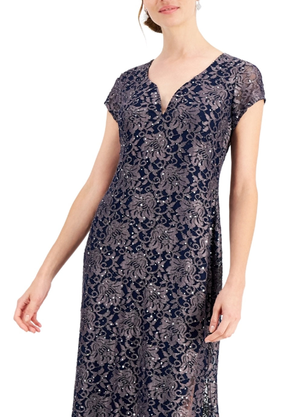 Connected Women's Printed Lace Gown Blue Size 10