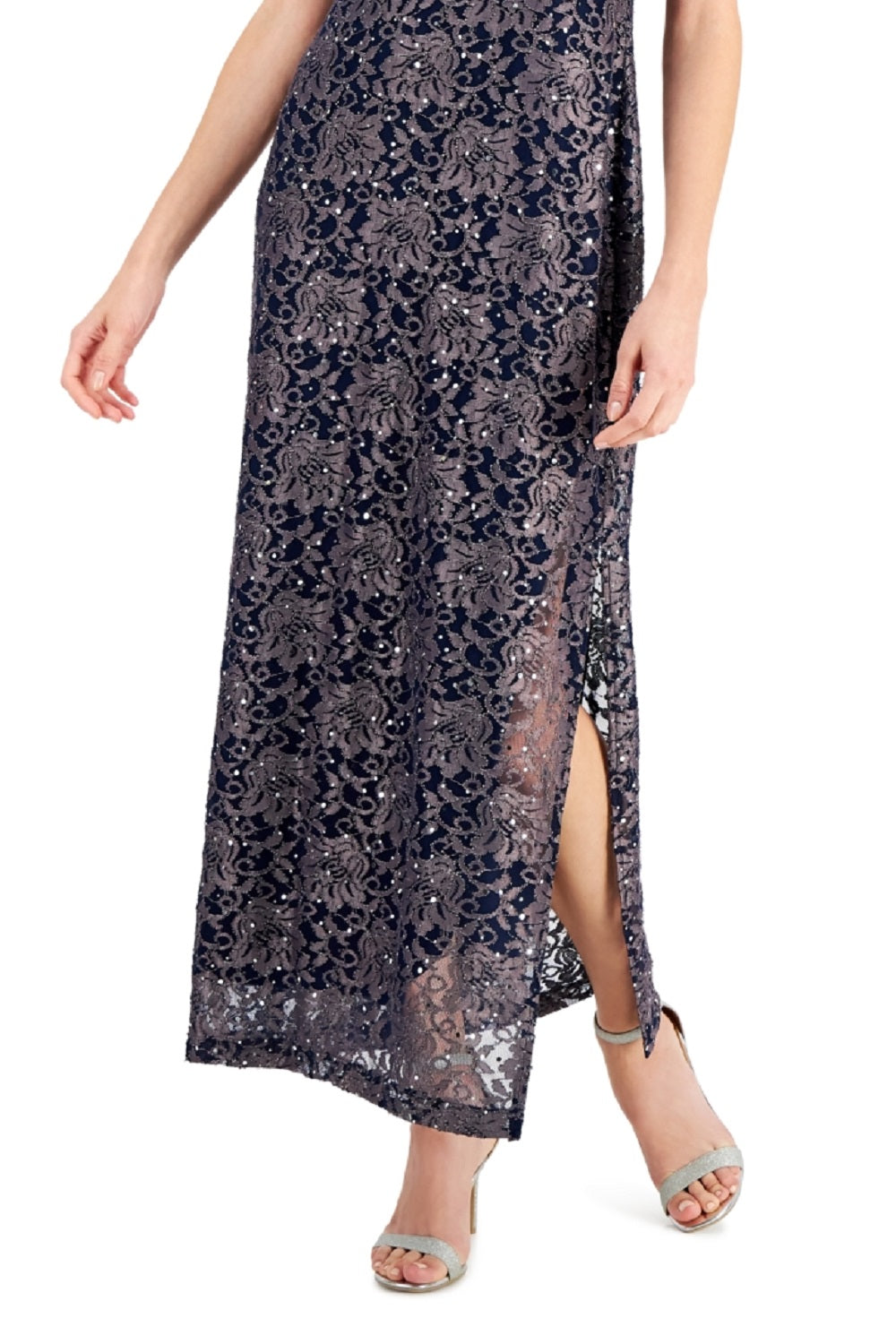Connected Women's Printed Lace Gown Blue Size 10