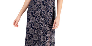 Connected Women's Printed Lace Gown Blue Size 12