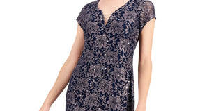 Connected Women's Printed Lace Gown Blue Size 16