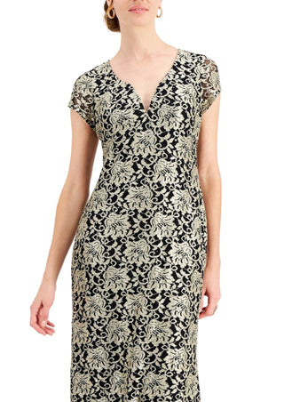 Connected Women's Printed Lace Gown Yellow Size 8