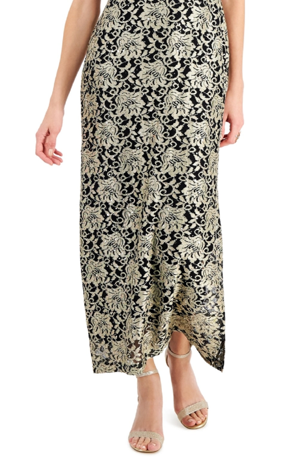 Connected Women's Printed Lace Gown Yellow Size 8