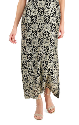 Connected Women's Printed Lace Gown Yellow Size 8