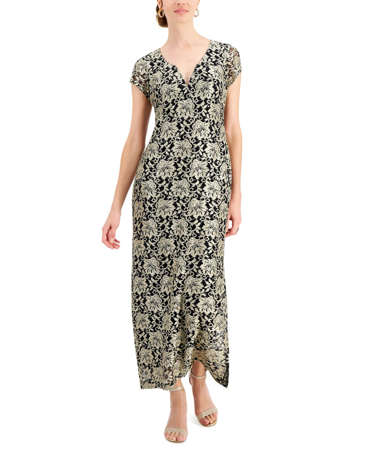 Connected Women's Printed Lace Gown Yellow Size 8