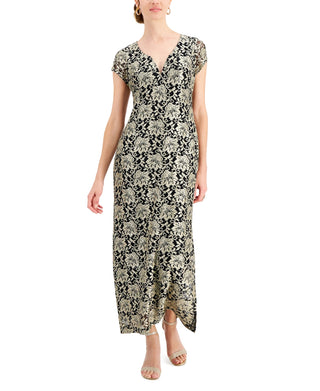 Connected Women's Printed Lace Gown Yellow Size 8