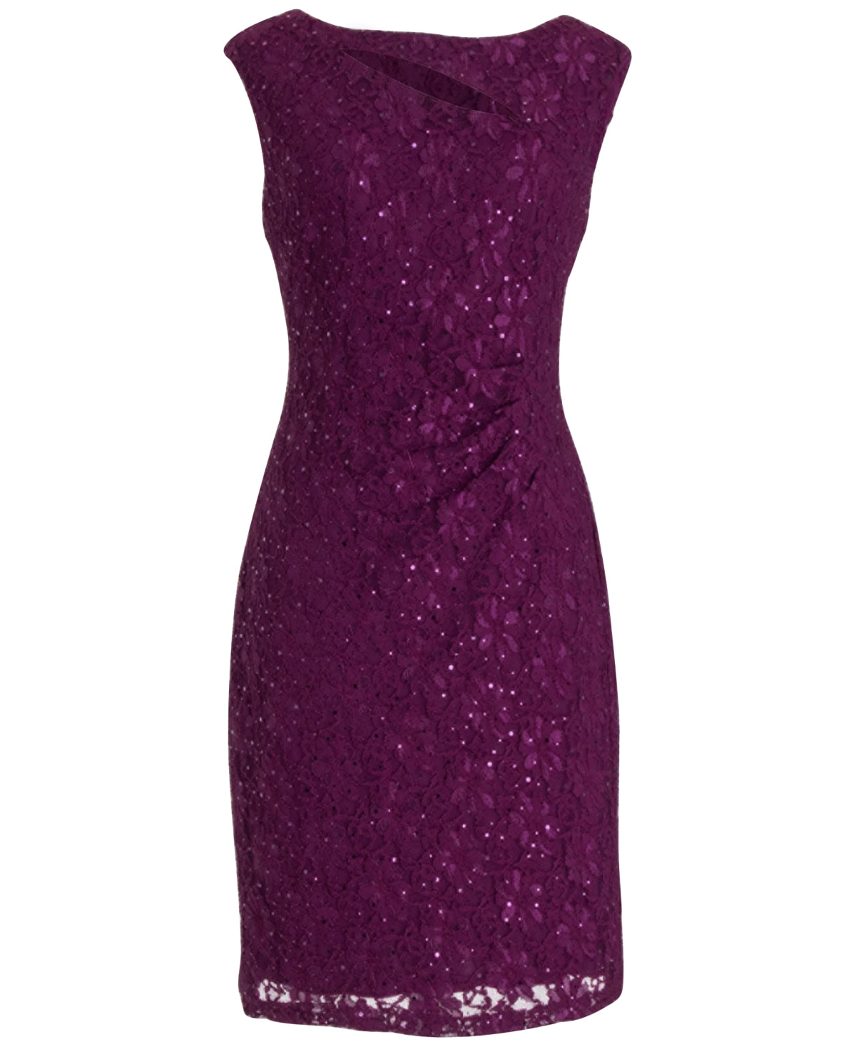 Connected Apparel Women's Sequined Lace Cutout Sheath Dress Purple Size 16