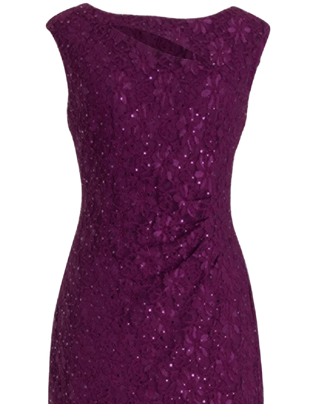 Connected Apparel Women's Sequined Lace Cutout Sheath Dress Purple Size 16