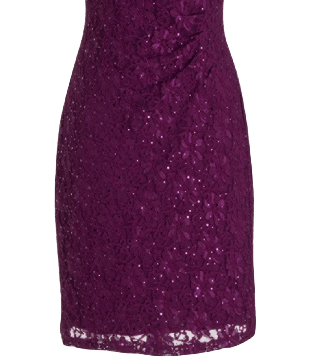Connected Apparel Women's Sequined Lace Cutout Sheath Dress Purple Size 16