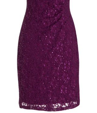 Connected Apparel Women's Sequined Lace Cutout Sheath Dress Purple Size 16