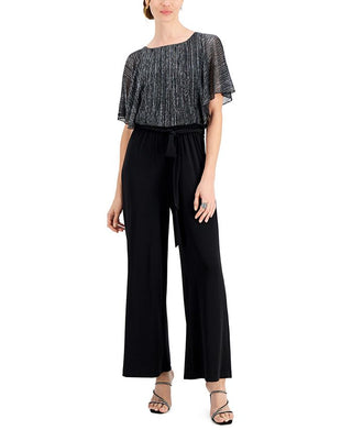 Connected Women's Flutter Sleeve Shimmering Overlay Jumpsuit Black Size 14Petite