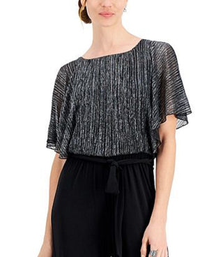 Connected Women's Flutter Sleeve Shimmering Overlay Jumpsuit Black Size 14Petite