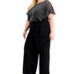 Connected Women's Flutter Sleeve Round Neck Wear To Work Wide Leg Jumpsuit Black Size 16W