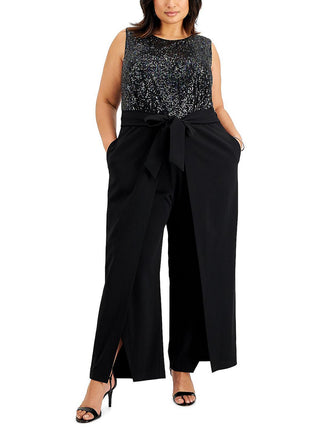 Connected Women's Sequinned Bodice Jumpsuit Black Size 24W