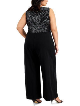 Connected Women's Sequinned Bodice Jumpsuit Black Size 24W